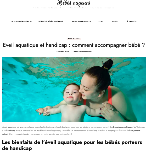 Eveil aquatique et handicap - Bébés nageurs